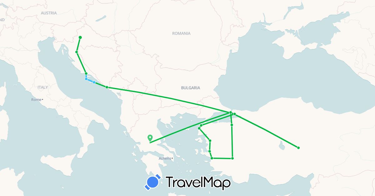 TravelMap itinerary: bus, boat in Bosnia and Herzegovina, Greece, Croatia, Turkey (Asia, Europe)